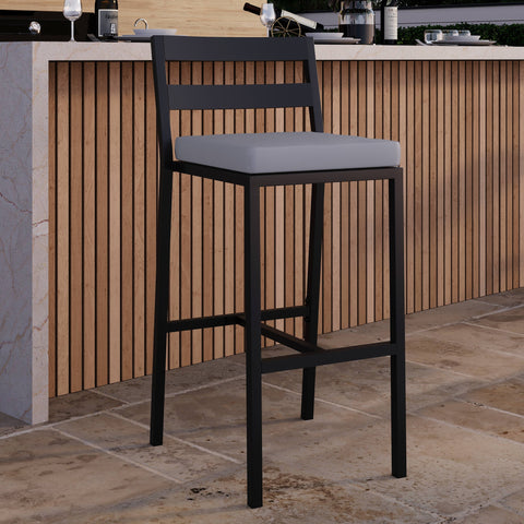 Chelsea Modern Patio Bar Chair in Powder-Coated Aluminum with Removable Cushion