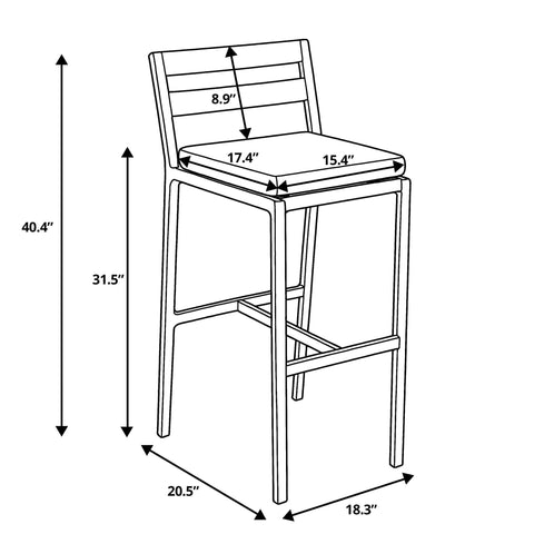 Chelsea Modern Patio Bar Chair in Powder-Coated Aluminum with Removable Cushion