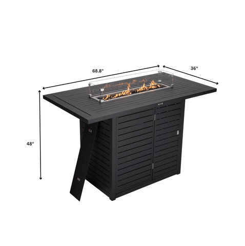 Chelsea 7-Piece Patio Bar Set: Aluminum Fire Pit Table with Tank Holder & 6 Barstools with Cushions