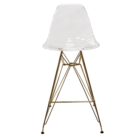 Cresco Modern Acrylic Barstool with Gold Chrome Base and Footrest