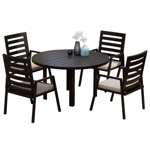 Chelsea 5-Piece Patio Dining Set with 48" Round Aluminum Dining Table and 4 Dining Armchair