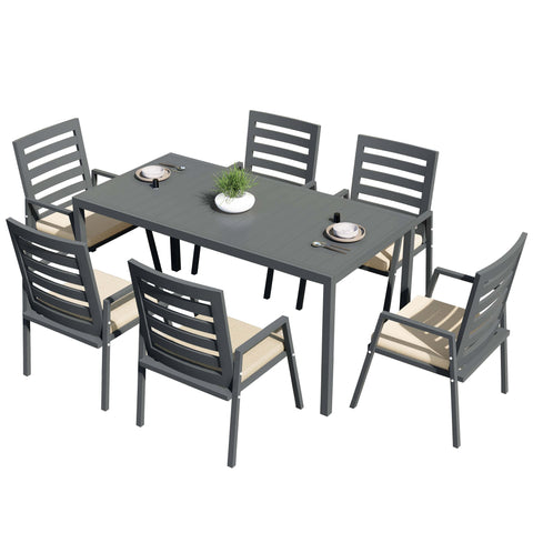 Chelsea 7-Piece Patio Dining Set 78-118" Wide Rectangular Extendable Aluminum Dining Table and 6 Dining Armchair