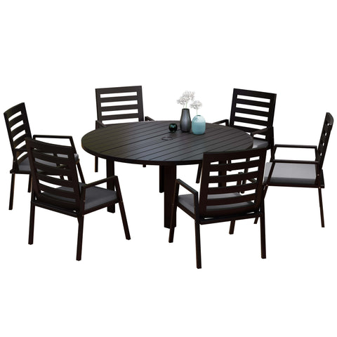 Chelsea 7-Piece Patio Dining Set with 60" Round Aluminum Dining Table and 6 Dining Armchair