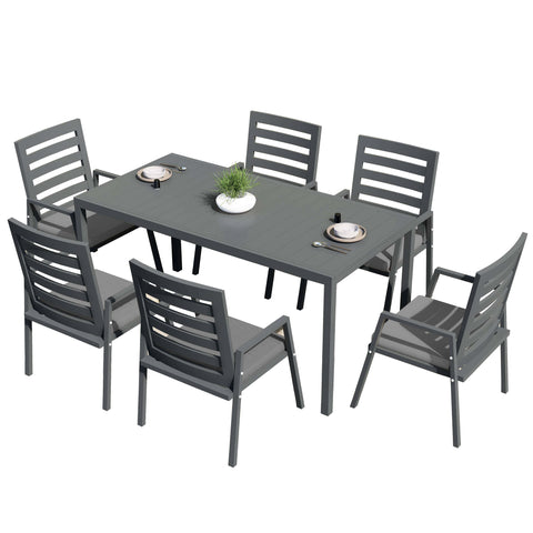 Chelsea 7-Piece Patio Dining Set 78-118" Wide Rectangular Extendable Aluminum Dining Table and 6 Dining Armchair