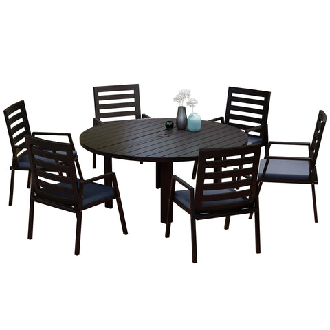 Chelsea 7-Piece Patio Dining Set with 60" Round Aluminum Dining Table and 6 Dining Armchair