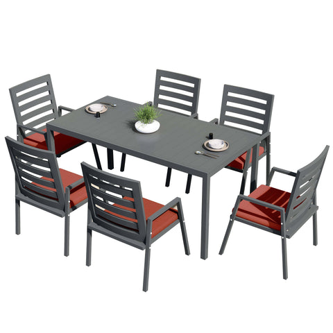 Chelsea 7-Piece Patio Dining Set 78-118" Wide Rectangular Extendable Aluminum Dining Table and 6 Dining Armchair