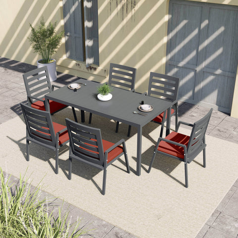 Chelsea 7-Piece Patio Dining Set 78-118" Wide Rectangular Extendable Aluminum Dining Table and 6 Dining Armchair