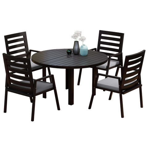 Chelsea 5-Piece Patio Dining Set with 48" Round Aluminum Dining Table and 4 Dining Armchair