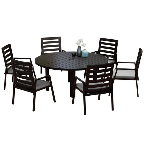 Chelsea 7-Piece Patio Dining Set with 60" Round Aluminum Dining Table and 6 Dining Armchair