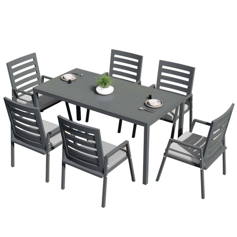 Chelsea 7-Piece Patio Dining Set 78-118" Wide Rectangular Extendable Aluminum Dining Table and 6 Dining Armchair