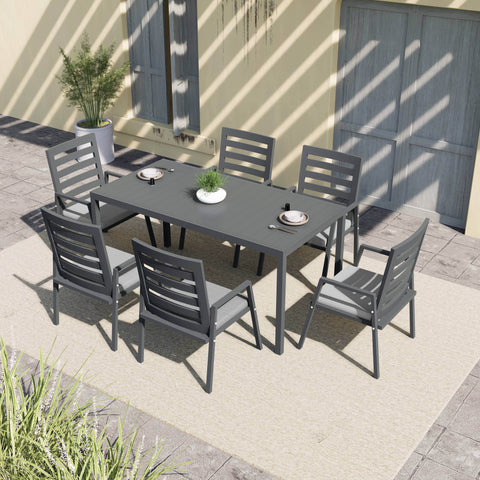 Chelsea 7-Piece Patio Dining Set 78-118" Wide Rectangular Extendable Aluminum Dining Table and 6 Dining Armchair