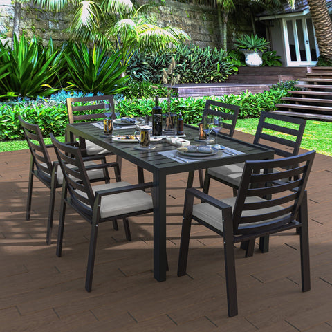 Chelsea 9-Piece Modern Outdoor Dining Set in Black Aluminum with Removable Cushions