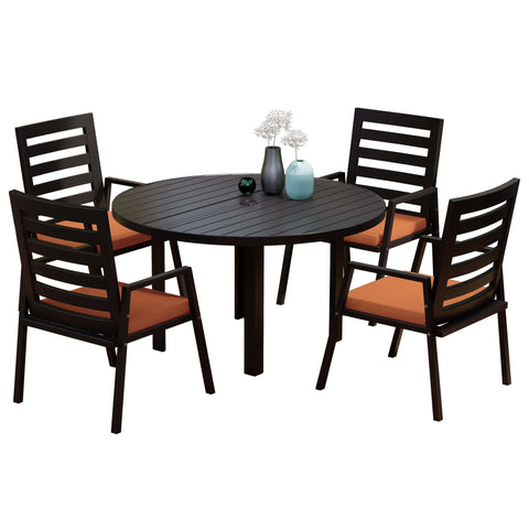 Chelsea 5-Piece Patio Dining Set with 48" Round Aluminum Dining Table and 4 Dining Armchair