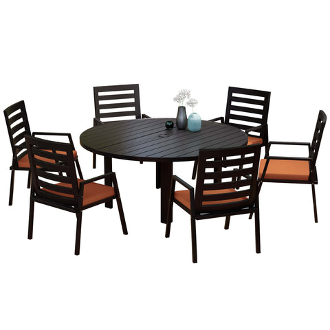 Chelsea 7-Piece Patio Dining Set with 60" Round Aluminum Dining Table and 6 Dining Armchair