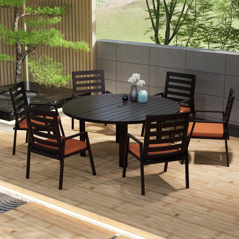 Chelsea 7-Piece Patio Dining Set with 60" Round Aluminum Dining Table and 6 Dining Armchair