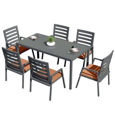 Chelsea 7-Piece Patio Dining Set 78-118" Wide Rectangular Extendable Aluminum Dining Table and 6 Dining Armchair