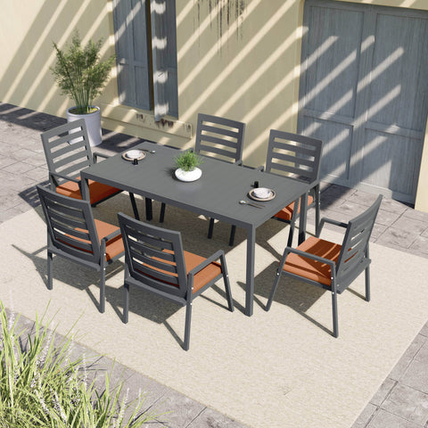 Chelsea 7-Piece Patio Dining Set 78-118" Wide Rectangular Extendable Aluminum Dining Table and 6 Dining Armchair