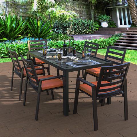 Chelsea 9-Piece Modern Outdoor Dining Set in Black Aluminum with Removable Cushions