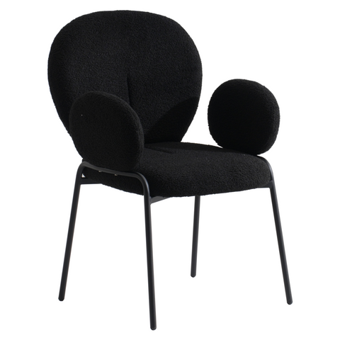 Celestial Boucle Dining Chair with Black Powder-Coated Iron Frame Set of 2