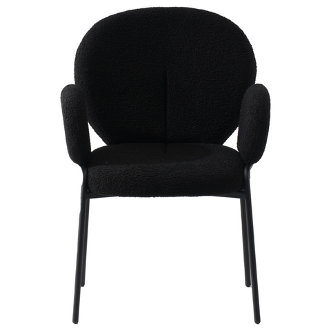 Celestial Boucle Dining Chair with Black Powder-Coated Iron Frame Set of 2