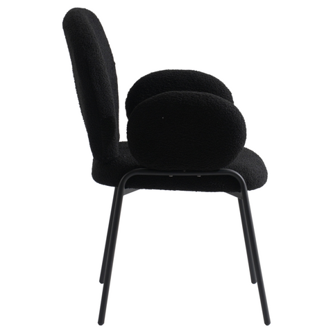 Celestial Boucle Dining Chair with Black Powder-Coated Iron Frame Set of 2