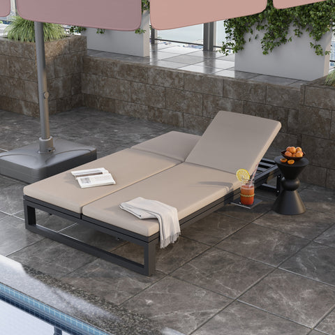 Chelsea Aluminum Outdoor 2 in 1 Convertible Sofa and Double Chaise Lounge Chair with Removable Cushions