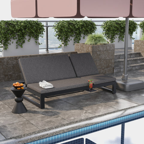 Chelsea Aluminum Outdoor 2 in 1 Convertible Sofa and Double Chaise Lounge Chair with Removable Cushions