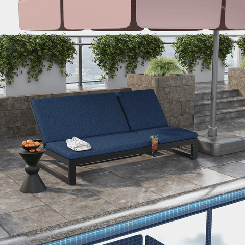 Chelsea Aluminum Outdoor 2 in 1 Convertible Sofa and Double Chaise Lounge Chair with Removable Cushions