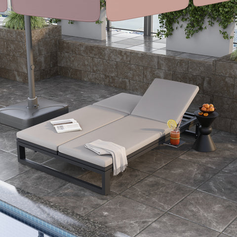 Chelsea Aluminum Outdoor 2 in 1 Convertible Sofa and Double Chaise Lounge Chair with Removable Cushions