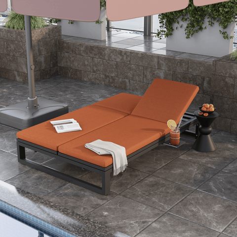 Chelsea Aluminum Outdoor 2 in 1 Convertible Sofa and Double Chaise Lounge Chair with Removable Cushions