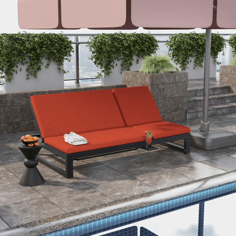 Chelsea Aluminum Outdoor 2 in 1 Convertible Sofa and Double Chaise Lounge Chair with Removable Cushions