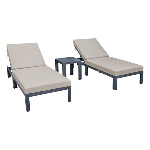 Chelsea Modern Outdoor Chaise Lounge With Side Table & Cushions Set of Two