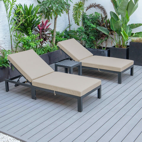 Chelsea Modern Outdoor Chaise Lounge With Side Table & Cushions Set of Two