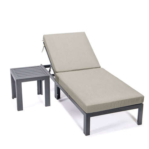 Chelsea Outdoor Chaise Lounge Chair With Side Table and Removable Cushions