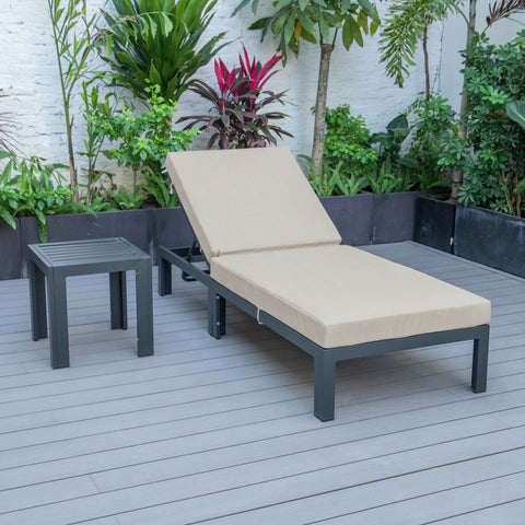 Chelsea Outdoor Chaise Lounge Chair With Side Table and Removable Cushions