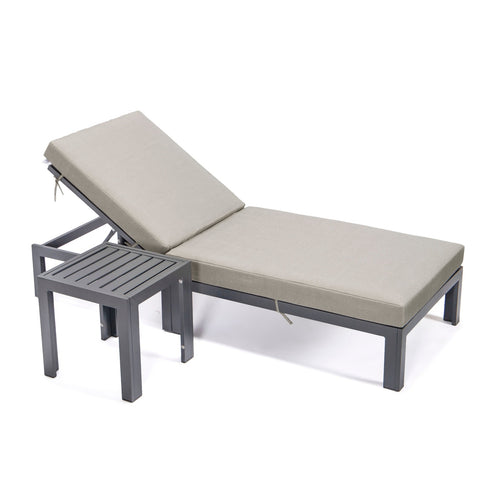 Chelsea Modern Outdoor Chaise Lounge Chair With Side Table & Cushions