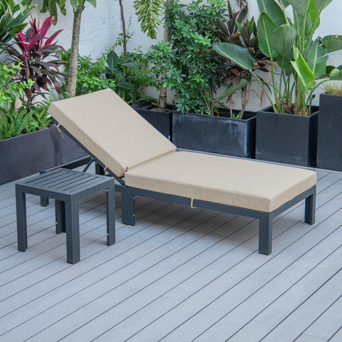 Chelsea Modern Outdoor Chaise Lounge Chair With Side Table & Cushions