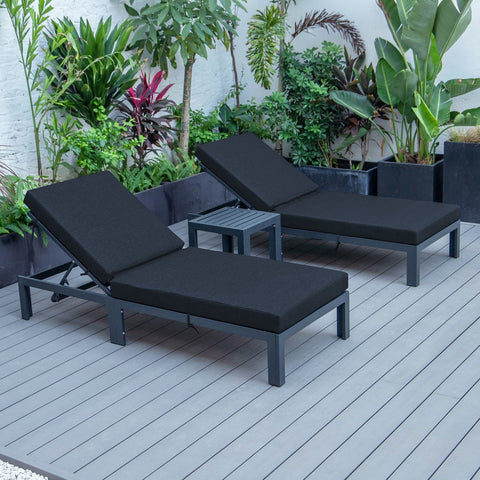 Chelsea Modern Outdoor Chaise Lounge With Side Table & Cushions Set of Two