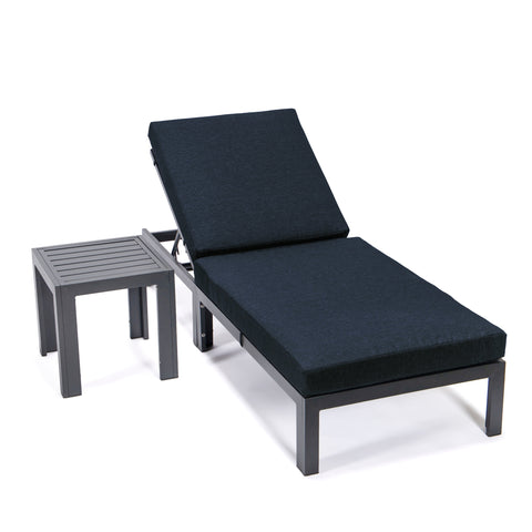 Chelsea Outdoor Chaise Lounge Chair With Side Table and Removable Cushions