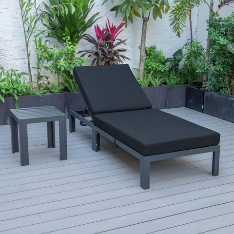 Chelsea Outdoor Chaise Lounge Chair With Side Table and Removable Cushions