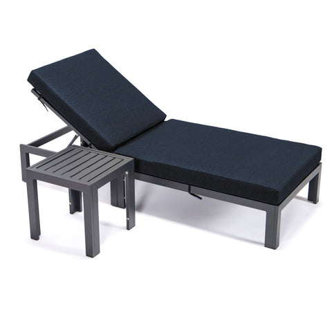 Chelsea Modern Outdoor Chaise Lounge Chair With Side Table & Cushions