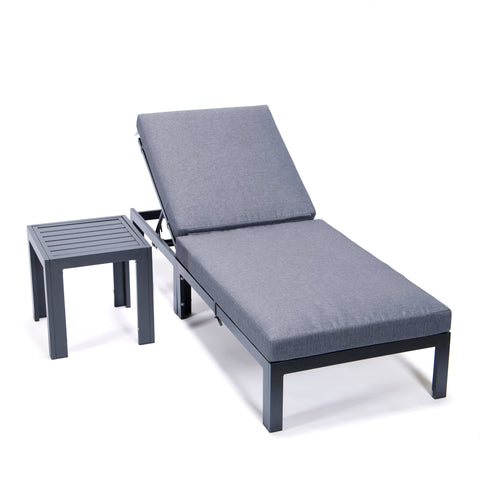 Chelsea Outdoor Chaise Lounge Chair With Side Table and Removable Cushions