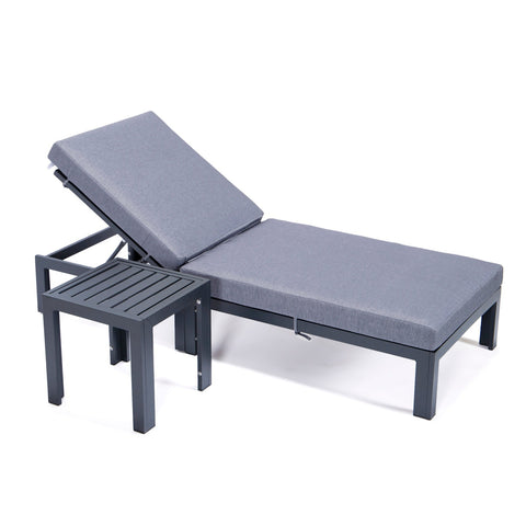 Chelsea Modern Outdoor Chaise Lounge Chair With Side Table & Cushions