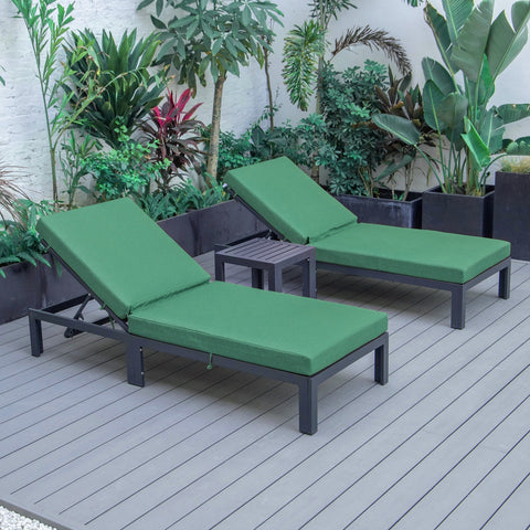 Chelsea Modern Outdoor Chaise Lounge With Side Table & Cushions Set of Two