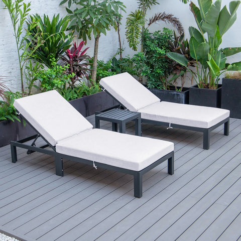 Chelsea Modern Outdoor Chaise Lounge With Side Table & Cushions Set of Two