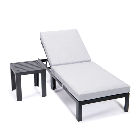 Chelsea Outdoor Chaise Lounge Chair With Side Table and Removable Cushions