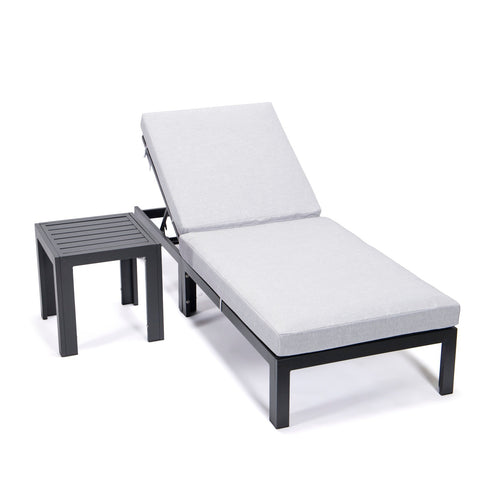 Chelsea Modern Outdoor Chaise Lounge Chair With Side Table & Cushions