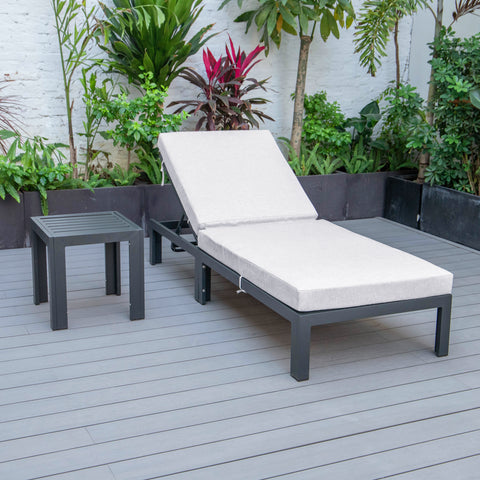 Chelsea Outdoor Chaise Lounge Chair With Side Table and Removable Cushions