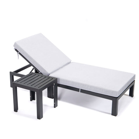 Chelsea Modern Outdoor Chaise Lounge Chair With Side Table & Cushions