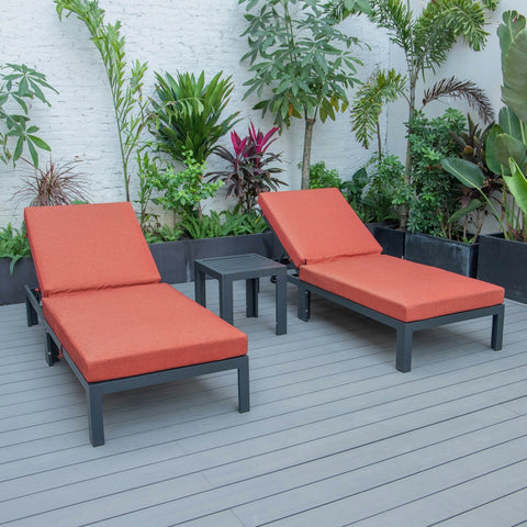 Chelsea Modern Outdoor Chaise Lounge With Side Table & Cushions Set of Two